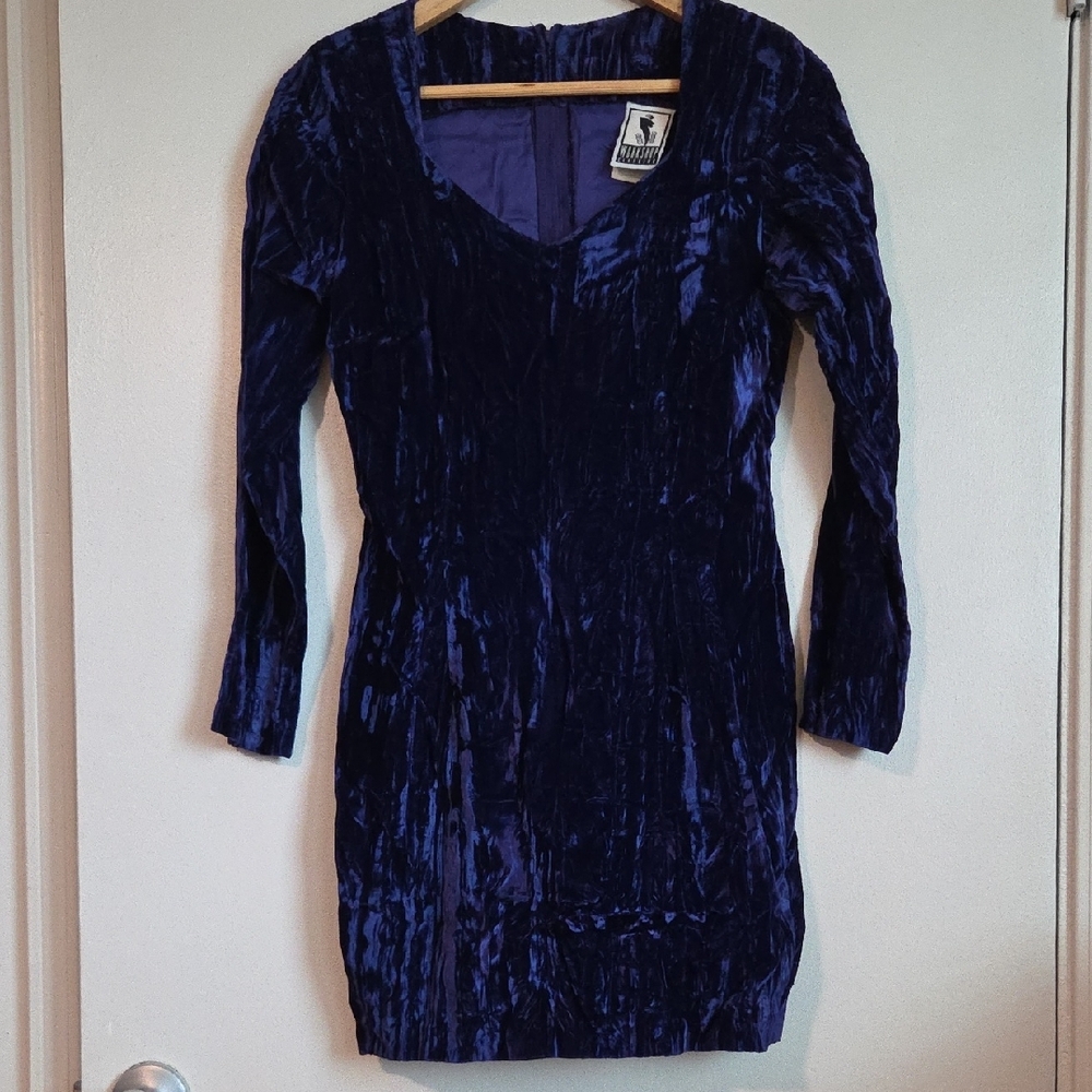 Vintage Blue Velvet Workshop Clothing Blue Long Sleeve Bodycon Dress